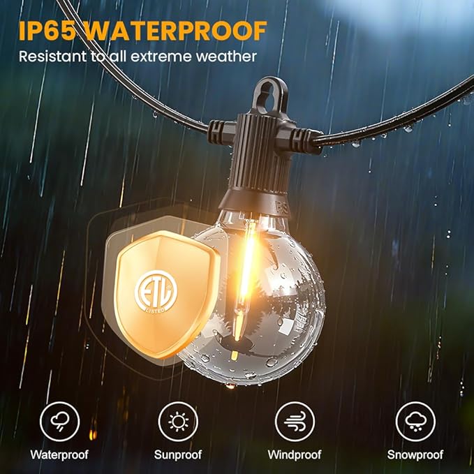 LED Outdoor String Lights, 200FT Patio Lights Outdoor Waterproof with 100+4 Shatterproof G40 Edison Globe Bulbs, 2700K Warm White Hanging Light, Dimmable Light for Outside Backyard Garden Bistro Porch