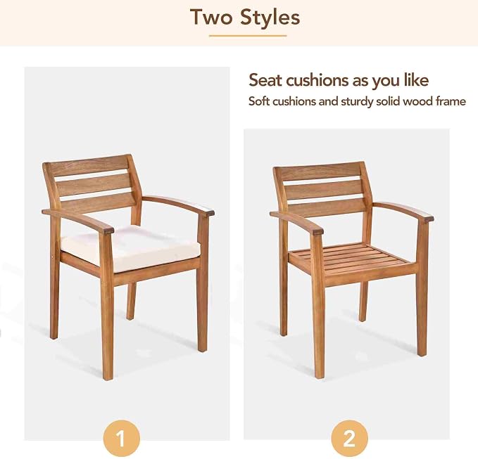 SOFTSEA 7-Piece Outdoor Acacia Wood Dining Table Set with Bench, All Weather Patio Dining Set with Ergonomic Chairs and Removable Cushions, Acacia Wood