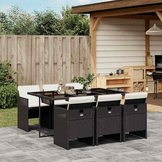 7-Piece Garden Dining Set, Patio Furniture with 6 High-Back Chairs and Rectangular Table, Weather-Resistant Poly Rattan for Outdoor Deck, Balcony, Backyard