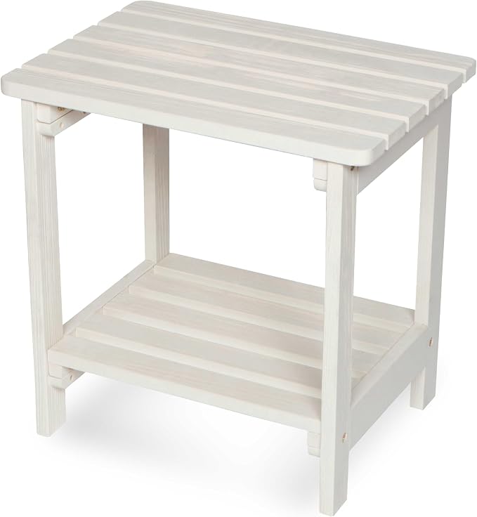 Shine Company Providence Rectangular Solid Wood Side Table, Outdoor Adirondack Patio Table, Eggshell White