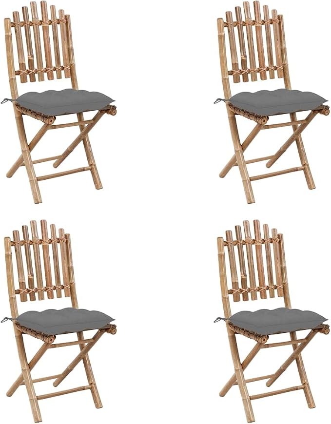 5 Piece Folding Bamboo Patio Dining Set with Cushions, Outdoor Table and Chairs for Al Fresco Dining, Solid Bamboo Construction, Waterproof and Easy to Clean