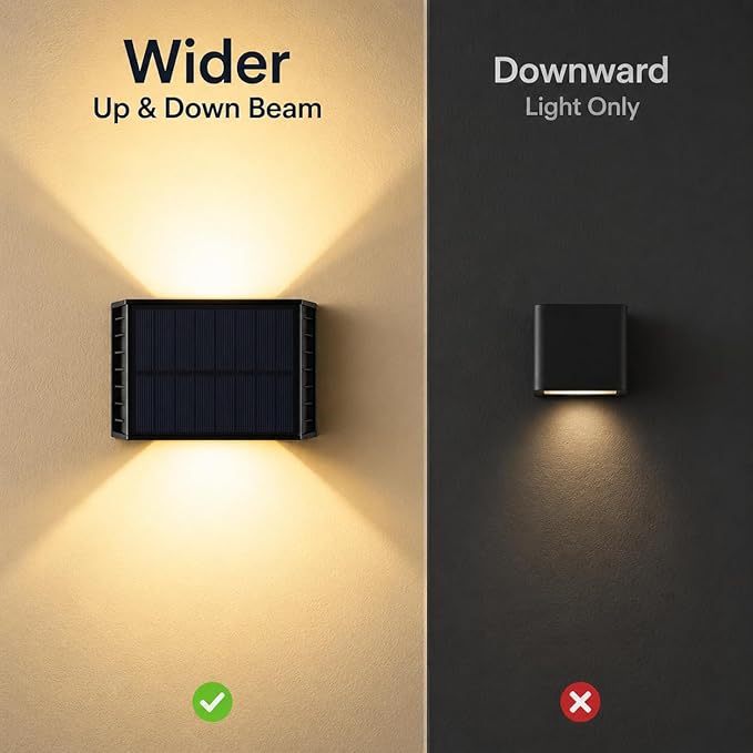 Solar Wall Lights Outdoor, Warm White, 1 Pack | IP65 Waterproof Up and Down Wall Lighting, Solar Outdoor Light Decorative for Porch, Garage, Doorway, Patio, Fence