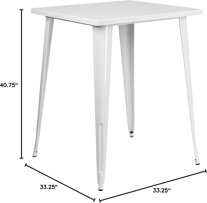 EMMA + OLIVER Commercial Grade 31.5" Square White Metal Indoor-Outdoor Bar Height Table