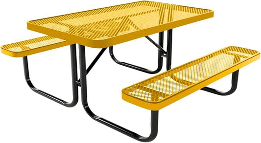COATEDOUTDOORFURNITURE Heavy-Duty Portable Outdoor Kids Table, Expanded Metal Kids Picnic Table, Commercial-Grade Picnic Table, Made in America (4ft Rectangular, Childrens, Yellow)