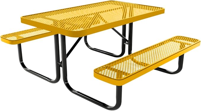 COATEDOUTDOORFURNITURE Heavy-Duty Portable Outdoor Kids Table, Expanded Metal Kids Picnic Table, Commercial-Grade Picnic Table, Made in America (4ft Rectangular, Childrens, Textured Yellow)