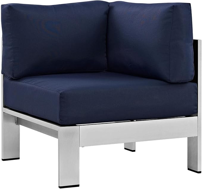 Modway Shore 6-Piece Aluminum Outdoor Patio Sectional Sofa Set in Silver Navy