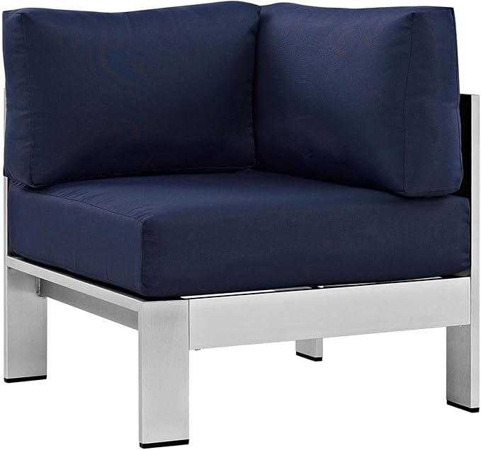 Modway Shore 5-Piece Aluminum Outdoor Patio Sectional Sofa Set in Silver Navy