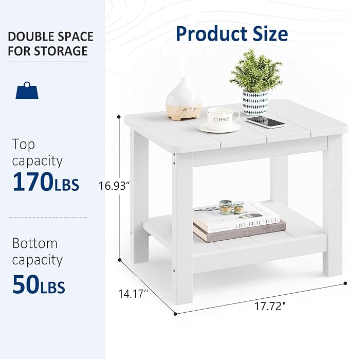 18" Outdoor Side Table, 2-Tier Patio Side Table, Weather Resistant, Easy Assembled, HIPS Adirondack Side Table for Backyard, Pool, Indoor