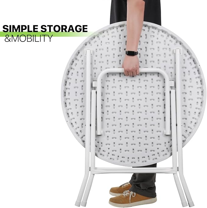 Magshion 31" Round Folding Table White Foldable Plastic Card Outdoor Utility Tables for Picnic Party Dining, 5 Pack