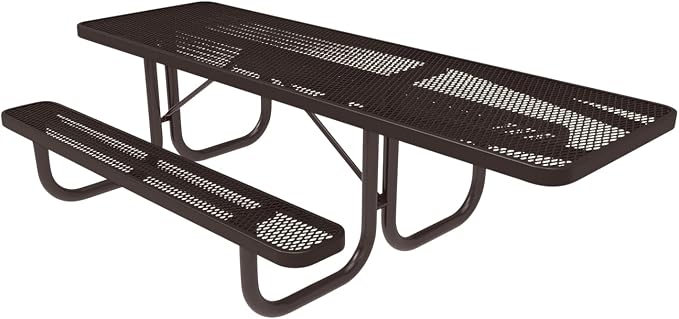 COATEDOUTDOORFURNITURE Heavy-Duty Portable ADA-Compliant Outdoor Picnic Table, Expanded Metal Patio Furniture Made in America (8ft Rectangular, One-Side Handicap, Brown with Brown Frames)