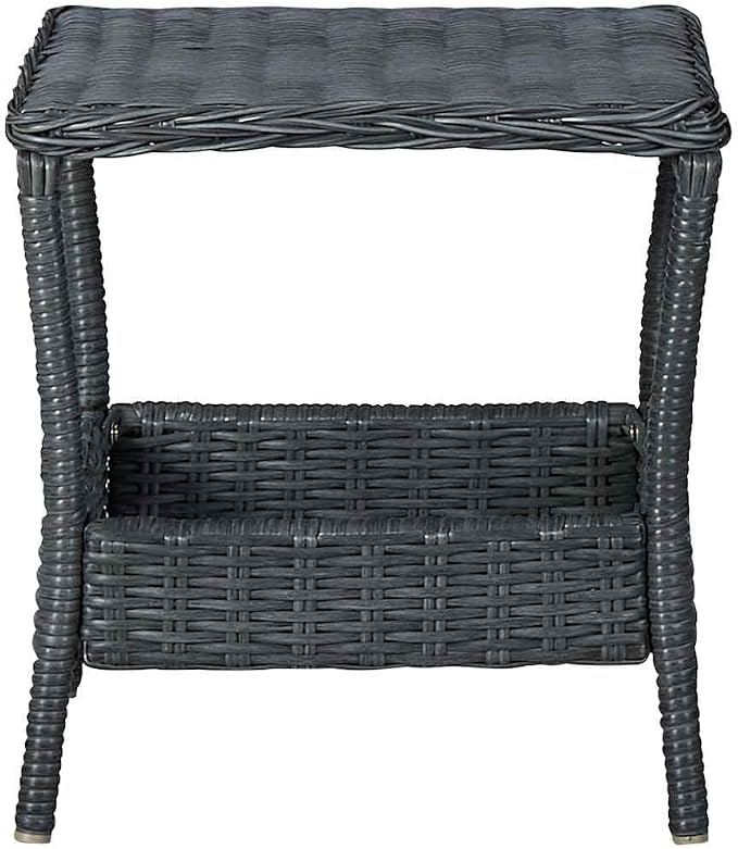 Poly Rattan Patio Side Table, 17.7" x 17.7" x 18.3", Dark Gray, Steel Frame