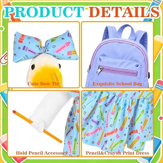 JcHrmers Back to School Goose Outfit Crayon and Pencil Goose Clothes Fits 23" Cement Plastic Geese Statue for School Classroom Outdoor Garden Yard Patio Statue Art Decor