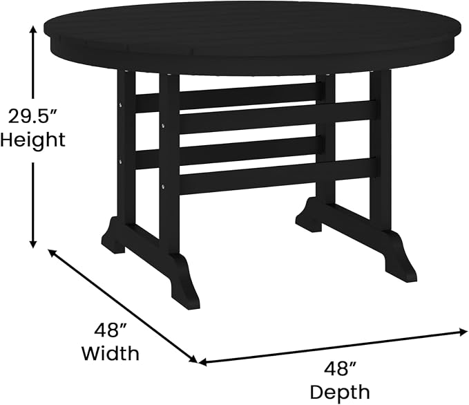 Flash Furniture Colonel Outdoor Dining Table for 4, Commercial Grade All-Weather Recycled HDPE Adirondack Style Table, UV Fade Resistant, 48" Round, Black