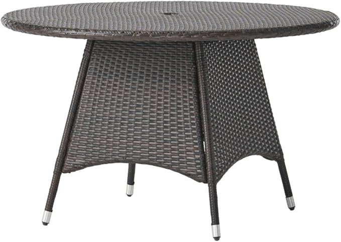 Modern Stylish Outdoor PE Wicker Dining Table with Powder Coated Iron Frame, Versatile Design Patio Coffee Table with Waterproof Tabletop