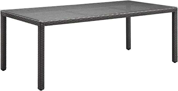Modway Sojourn Wicker Rattan Outdoor Patio 82" Rectangle Dining Table in Chocolate