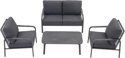 4-Piece Aluminum Patio Furniture Set, Outdoor Conversation Set with Loveseat, Chairs & Coffee Table, Deep Seating Cushions, All-Weather Metal Patio Furniture for Backyard, Balcony, Gray