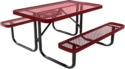 COATEDOUTDOORFURNITURE Heavy-Duty Portable Outdoor Kids Table, Expanded Metal Kids Picnic Table, Commercial-Grade Picnic Table, Made in America (4ft Rectangular, Childrens, Burgundy)