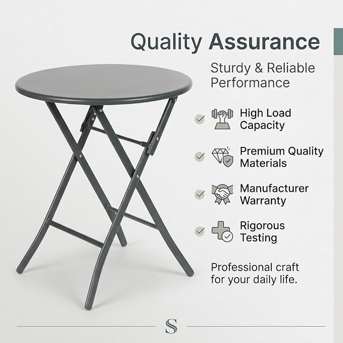 Round Foldable Table,Small Outdoor Patio Coffee Table with Alloy Steel Frame for Balcony, Garden, Patio and Indoor Use (Black)