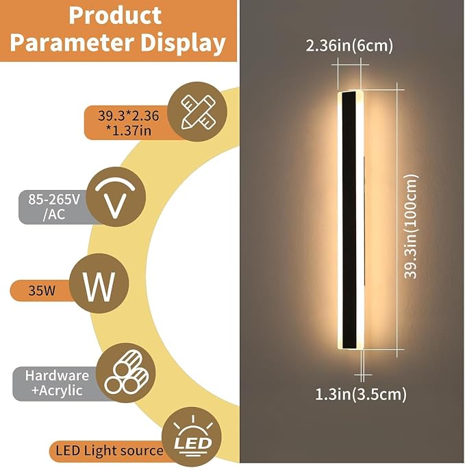 39inch Outdoor Wall Lights, Modern Outdoor Lights for House, 3000K Warm White, IP65 Waterproof, Black Linear Wall Lights Fixture, Porch Light Wall Mounted Led Lighting for Patio, Shop, Garage