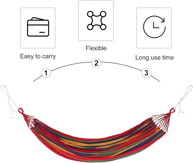 KALLORY Extra Wide Camping Hammock with Anti-Tipping Duckbill Buckle, Two-Person Outdoor Hiking Backpacking Garden and Backyard Hammock, Sturdy Striped Canvas for Travel and Patio Use