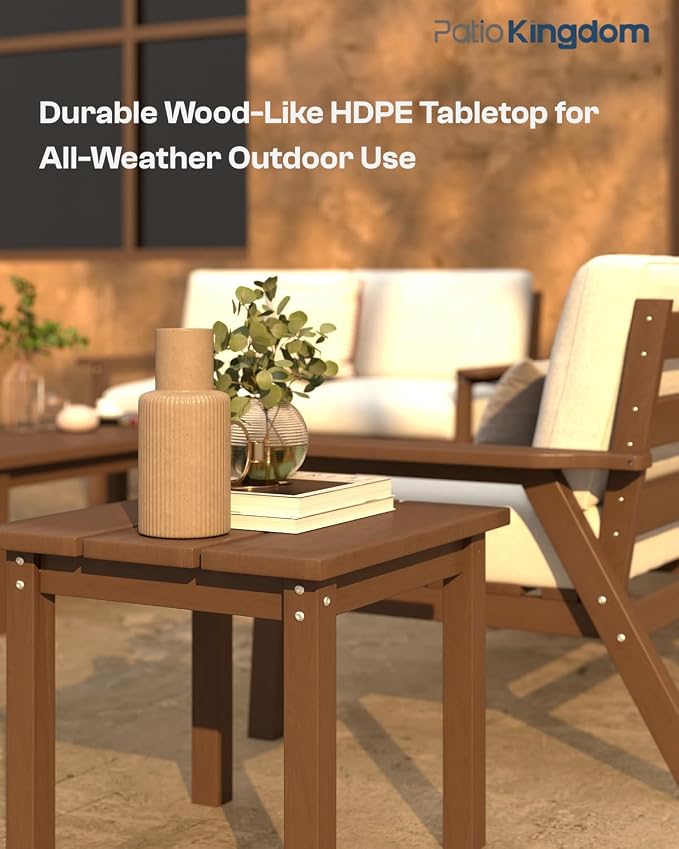 HDPE 7 Piece Patio Furniture Set, HDPE Outdoor Sectional with with Beige Thick Cushions, Coffee Table and Side Table, Patio Conversation Sets for Lawn, Garden, Porch (Brown Frame)