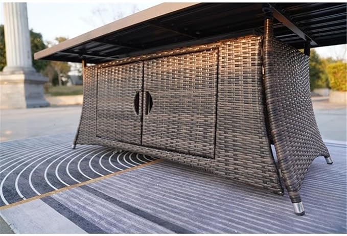 Brown Aluminum 6-Seat Patio Rectangle Firepit Dining Set with Chairs