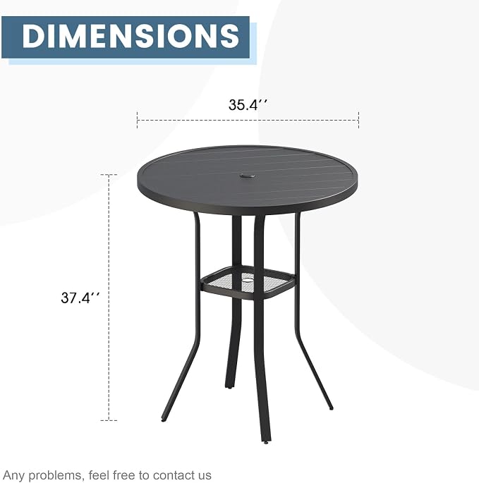 DIFY Patio Bar Height Table, 35.5" Round Outdoor Bistro Table with 1.57" Umbrella Hole for Poolside, Balcony, Pub and Garden, Black