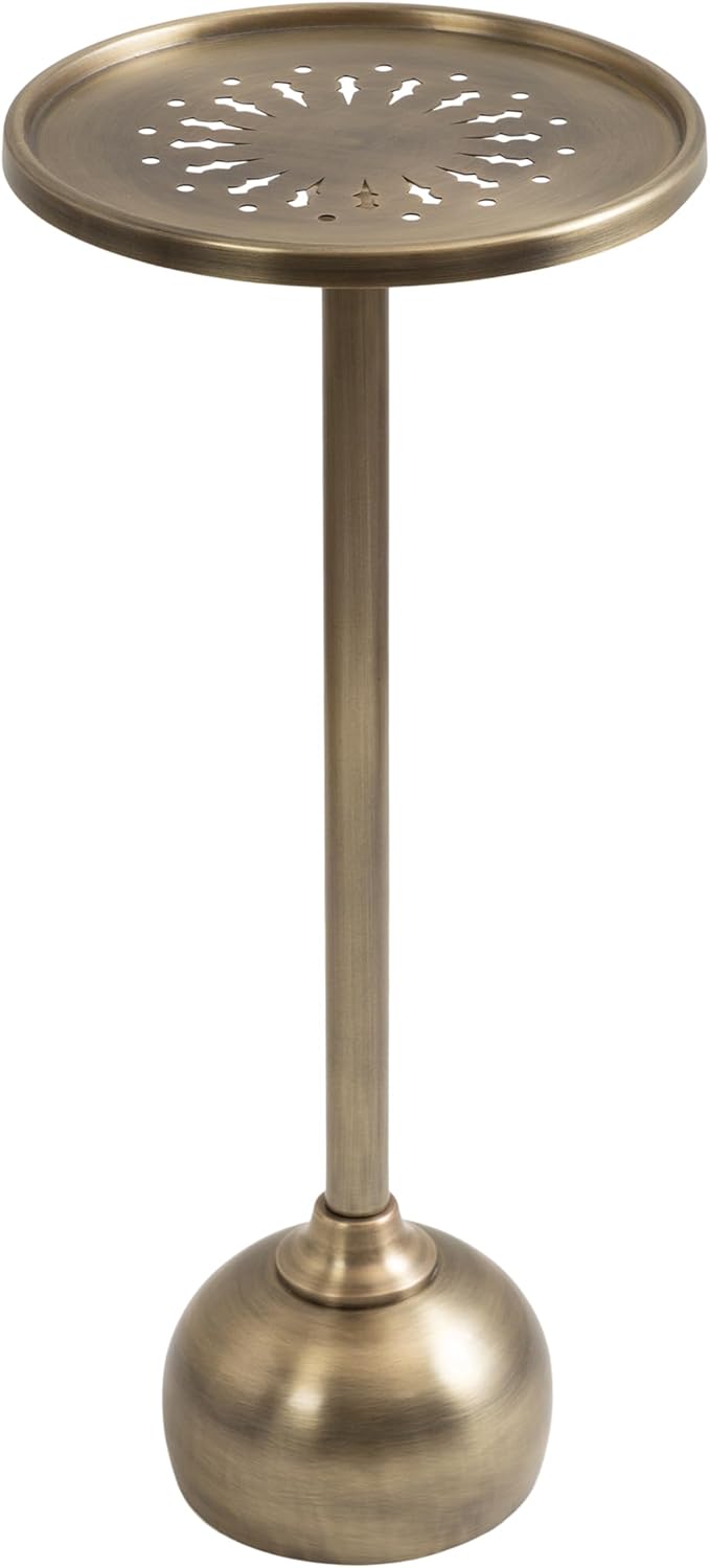 Kate and Laurel Miki Modern Pedestal Drink Table; 10 x 10 x 23; Antique Brass; Decorative Accent Patio Table for Use as Plant Stand Indoors or Outdoors or as a Living Room Martini Table