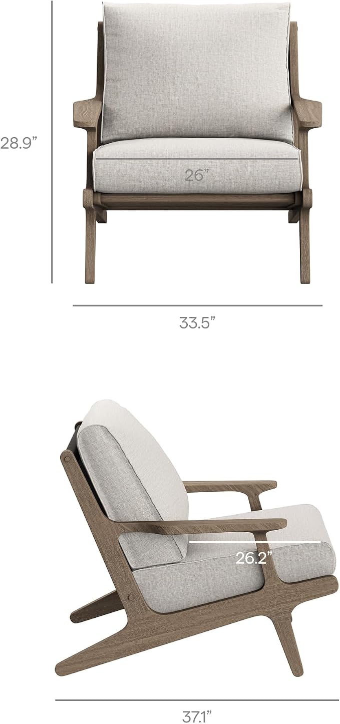 Modway Saratoga 5-Piece Teak Wood Outdoor Furniture Set in Weathered Gray Pebble - Patio Conversation Set with Loveseat, 2 Armchairs, Side Table and Coffee Table