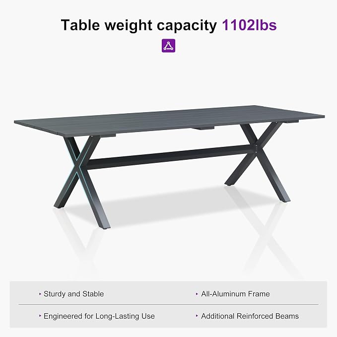 PURPLE LEAF Patio Dining Set for 10 All-Weather Wicker 11 Piece Aluminium Outdoor Table and Chairs Set Included Cushions for Backyard Indoor Decor Kitchen Modern Outdoor Furniture Set Grey and Navy