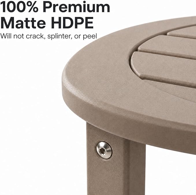 GDFStudio HDPE Outdoor Side Table, Small Patio End Table, All-Weather Round Accent Table for Porch Balcony Deck Poolside, Antique Brown