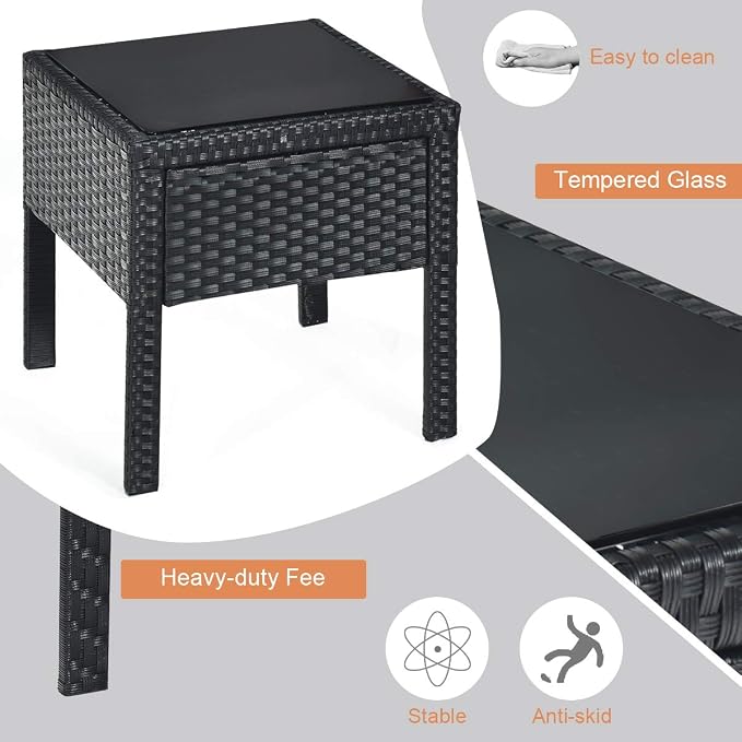 Tangkula 3 Piece Patio Conversation Set, Outdoor Rattan Sofa Set with White Seat Cushions & Coffee Table, Patio Wicker Furniture Set for Garden Balcony Backyard Poolside (Black)