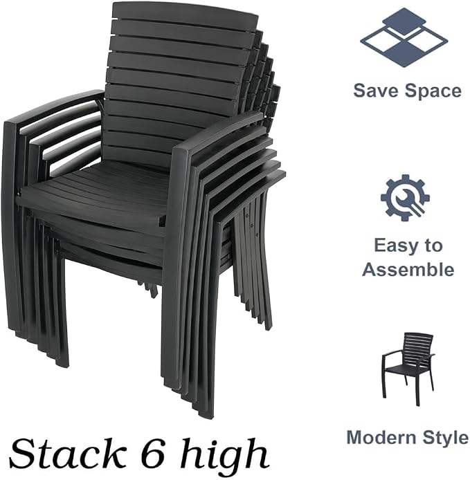 Anmutig Outdoor Dining Set for 4, 35" Square Table & Aluminum Frame Chairs | Stackable Chairs, Resin Slat Seating, Powder-Coated Steel Table, Umbrella Hole, Easy Assembly, Patio, Garden, Backyard