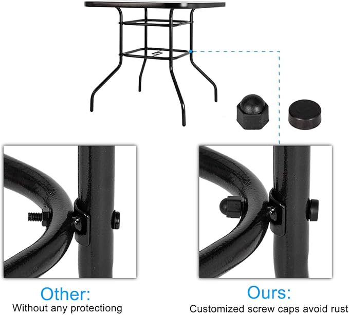Outdoor Table Patio Table Dining Table with Tempered Glass Umbrella Hole for Lawn Balcony, Yard