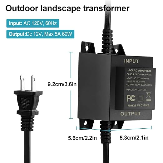 Low-Voltage Landscape Transformer, 60W 5A, converts 110V-120V AC to 12V AC. Landscape Lighting Transformer for Outdoor Lighting, Landscape Lighting, Swimming Pool Lights, LED Lights, Water Pumps, etc