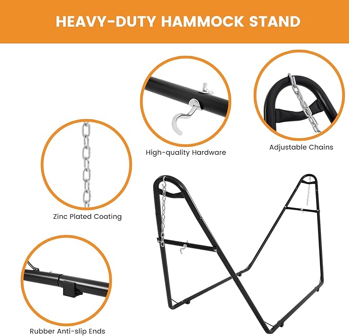 Lazy Daze Hammocks Handwoven Mayan Hammock with Heavy Duty Steel Stand, 10.5 FT Soft Rope Double Hammock for Patio Outside, 550 lbs Weight Capacity, Natural