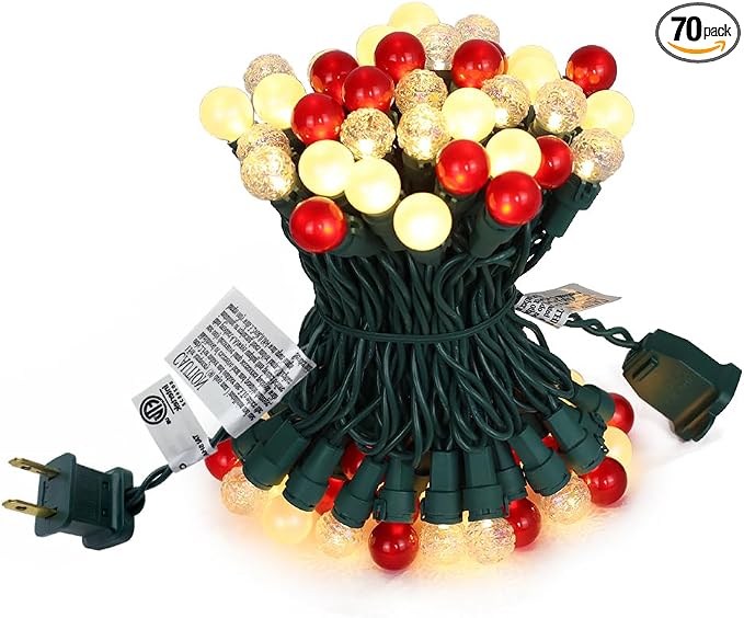 Red and White Christmas Lights Outdoor G15 Pearlized Glass 70 LED 19FT Mini Globe String Lights for Christmas Tree Indoor Outdoor Decor,ETL Certified