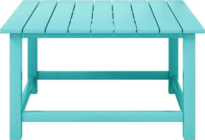WestinTrends Malibu Low Outdoor HDPE Square Patio Coffee Table, Turquoise