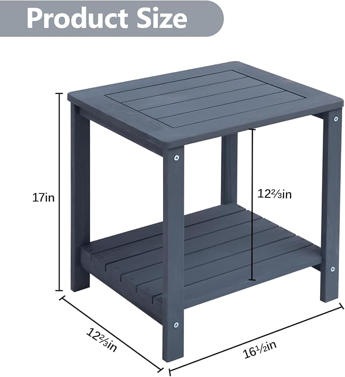 Solid Fir Wood Side Table with 2-Tier Storage, Weather-Resistant Outdoor Indoor End Table,Darkblue Rustic Color Night Stand