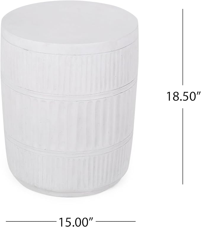 Concrete Patio Side Table, Fluted, Antique White