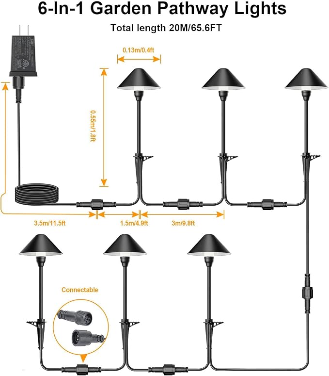 Low Voltage Pathway Lights with Transformer, 4H/6H/8H Cycle Timer | Plug and Play, Non-hardwired, Waterproof Low Voltage Landscape Lighting for Flower Bed Backyard Walkway Driveway, Set of 6