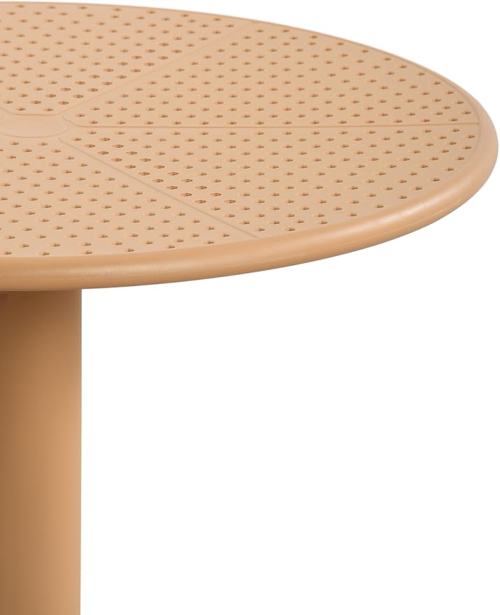 Christopher Knight Home Elshore Patio Bistro Table, Outdoor Plastic Round Table with Pedestal Base, Compact Bistro Table for Garden/Balcony/Poolside, Modern Coffee Table, Accent Table, Brown Yellow