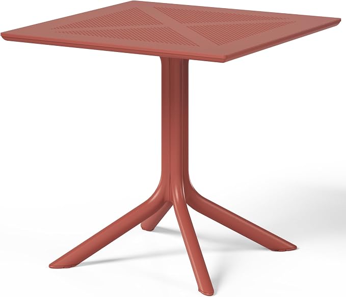 Costaelm Patio Dining Table for 4, Square PP Patio Table, 4-Person Weather Resistant Porch Tables for Outside Poolside Deck Lawn Garden Backyard, Red