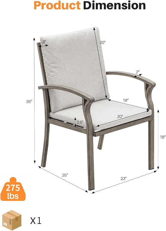 Outdoor Dining Chairs Set of 2, Never-Rust Patio Chairs Set with Thick Cushion, All Weather Aluminum Patio Dining Chairs, Patio Furniture Set for Garden, Backyard, Deck, Pool, Limed Oak