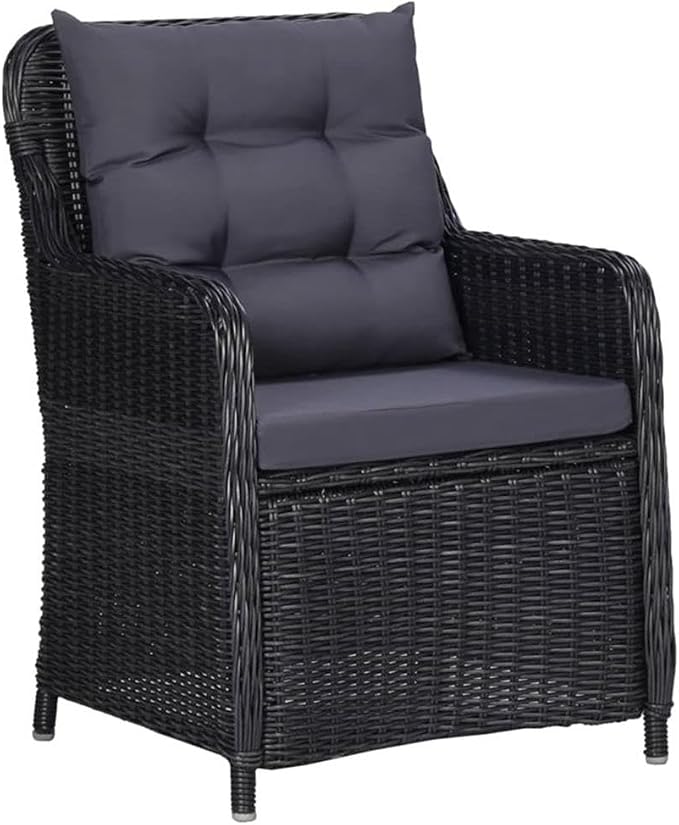 Afuera Living 5-Piece Contemporary Patio Dining Set, Black Finish, Rattan/Acacia Wood Construction, Weather-Resistant Cushions, Modern Outdoor Table and Chairs for Garden or Deck
