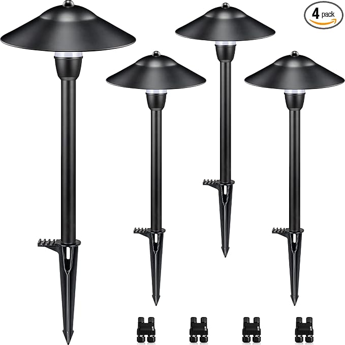 SUNVIE 3W Low Voltage Pathway Lights, 4-Pack 7.9" 3000K Classic Aluminum | Landscape Lights, 12-24V AC/DC, IP65 Waterproof, ETL Listed Wire, with Fastlock2 Connectors, for Yard Garden Walkway Driveway