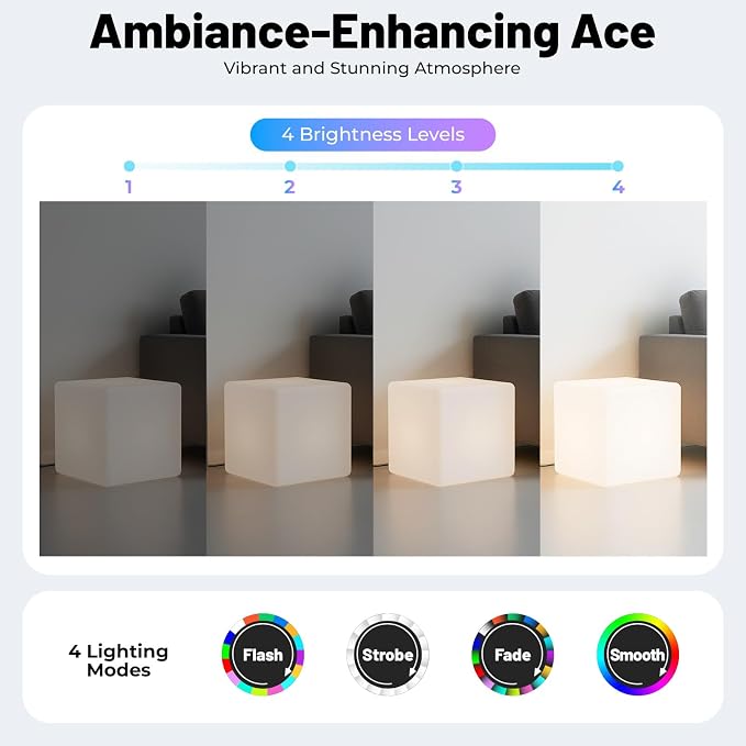16" Cube LED Color Light Stool Party Club Bar Furniture LED Chair Stool Table Outdoor Indoor Patio Party Yard, Rechargeable Square Stool Light, 16 Color Gradient Romantic Decorative Lighting