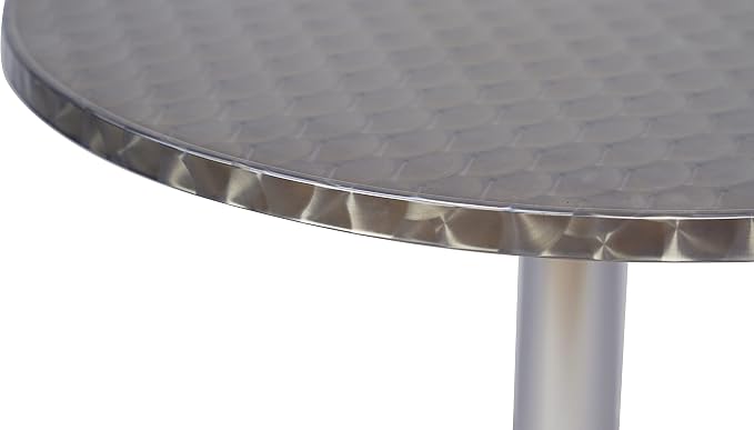 BTEXPERT Indoor Outdoor Restaurant Stainless Steel Aluminum Metal Slat Stack Commercial Lightweight, 2 Chairs with a 27.5" Round Table, Silver/Black