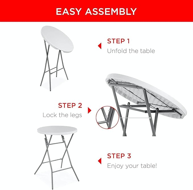 PRO&Family 32 Inch Round Cocktail Table - Foldable Bar Height Table White - Great for Parties (4)