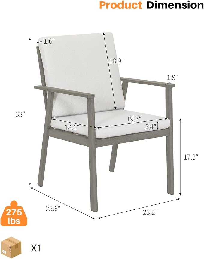 Never-Rust Outdoor Patio Dining Chairs, 2 Pieces Outdoor Aluminum Dining Chairs with Thickened Cushions, Patio Dining Furniture Chairs Set for Garden, Decks, Porch, Pool, Limed Oak